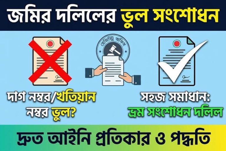 জমির দলিলে দাগ বা খতিয়ান নম্বর ভুল