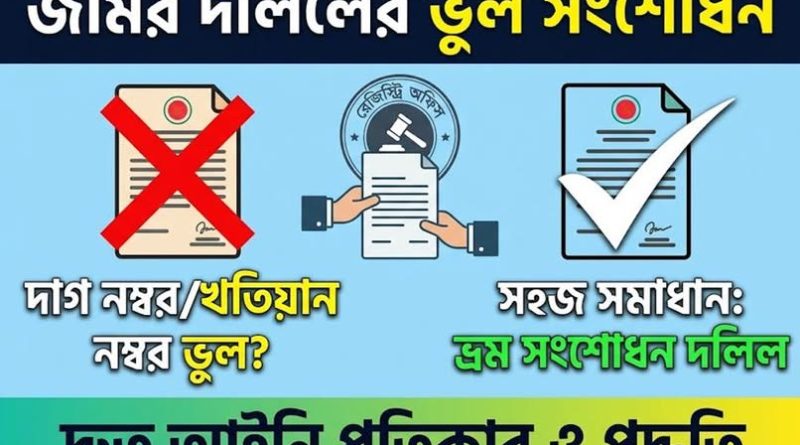 জমির দলিলে দাগ বা খতিয়ান নম্বর ভুল