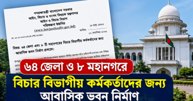 বিচার বিভাগীয় কর্মকর্তাদের জন্য আবাসিক ভবন নির্মাণে ৬৪ জেলা