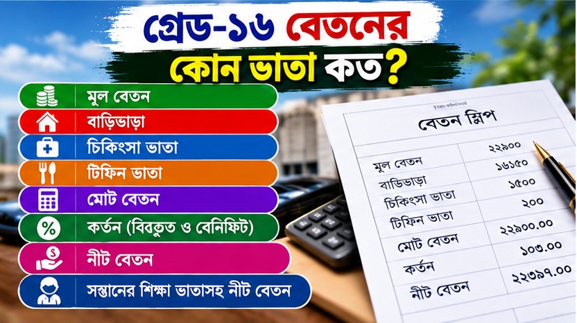 ভাতা, কর্তন ও নীট বেতনের পূর্ণ হিসাব