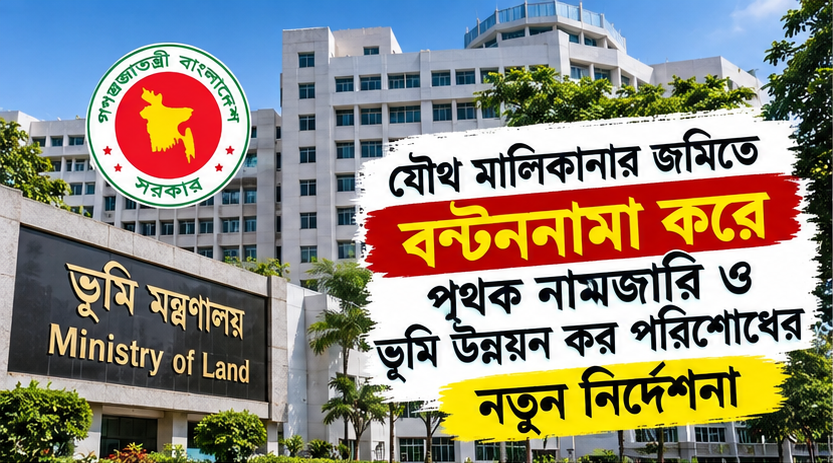 যৌথ মালিকানার জমিতে বণ্টননামা করে আলাদা নামজারি ও ভূমি উন্নয়ন কর পরিশোধের নতুন নির্দেশনা