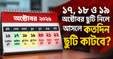১৭, ১৮ ও ১৯ অক্টোবর ছুটি নিলে কতদিন ছুটি পাওয়া যাবে?