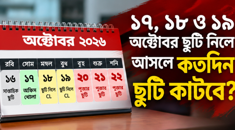 ১৭, ১৮ ও ১৯ অক্টোবর ছুটি নিলে কতদিন ছুটি পাওয়া যাবে?