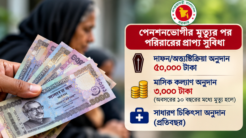 পেনশনে থাকা অবস্থায় স্বামী মারা গেলে স্ত্রী কি দাফন-কাফনের টাকা পাবেন?