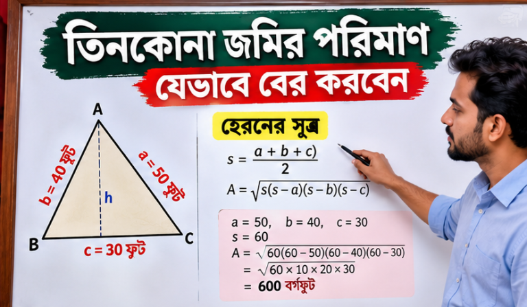 জমি তিন কোনা হলেও পরিমান বের করবেন যেভাবে