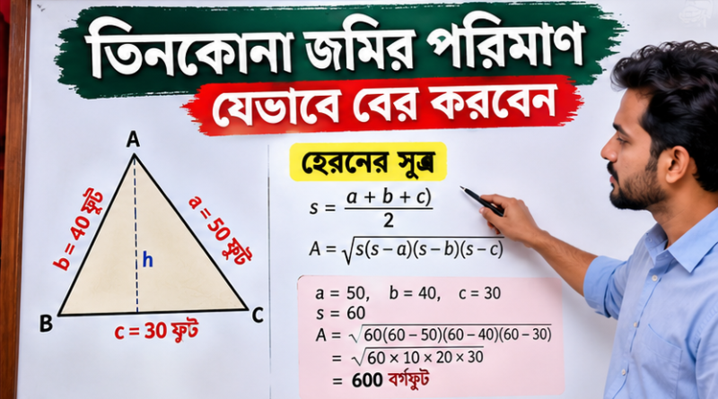 জমি তিন কোনা হলেও পরিমান বের করবেন যেভাবে