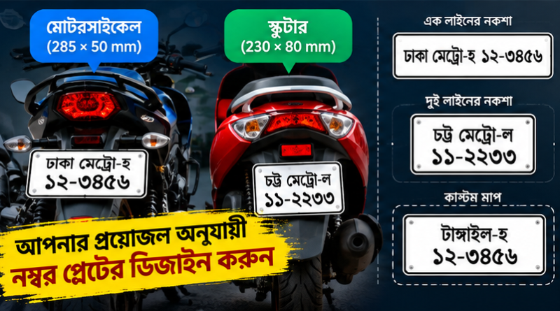মোটরসাইকেল ও স্কুটারের নম্বর প্লেট ডিজাইনে নতুন সুবিধা