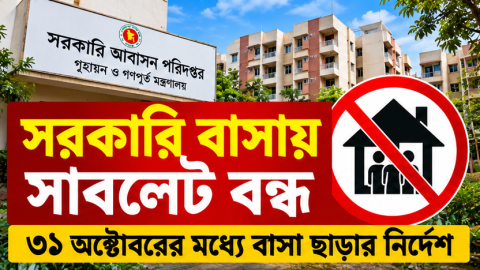 সরকারি বাসায় সাবলেট ভাড়া নিয়ে কঠোর অবস্থানে আবাসন পরিদপ্তর